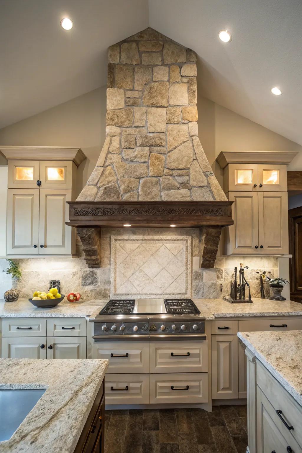 Stone range hoods add a dramatic and natural touch.