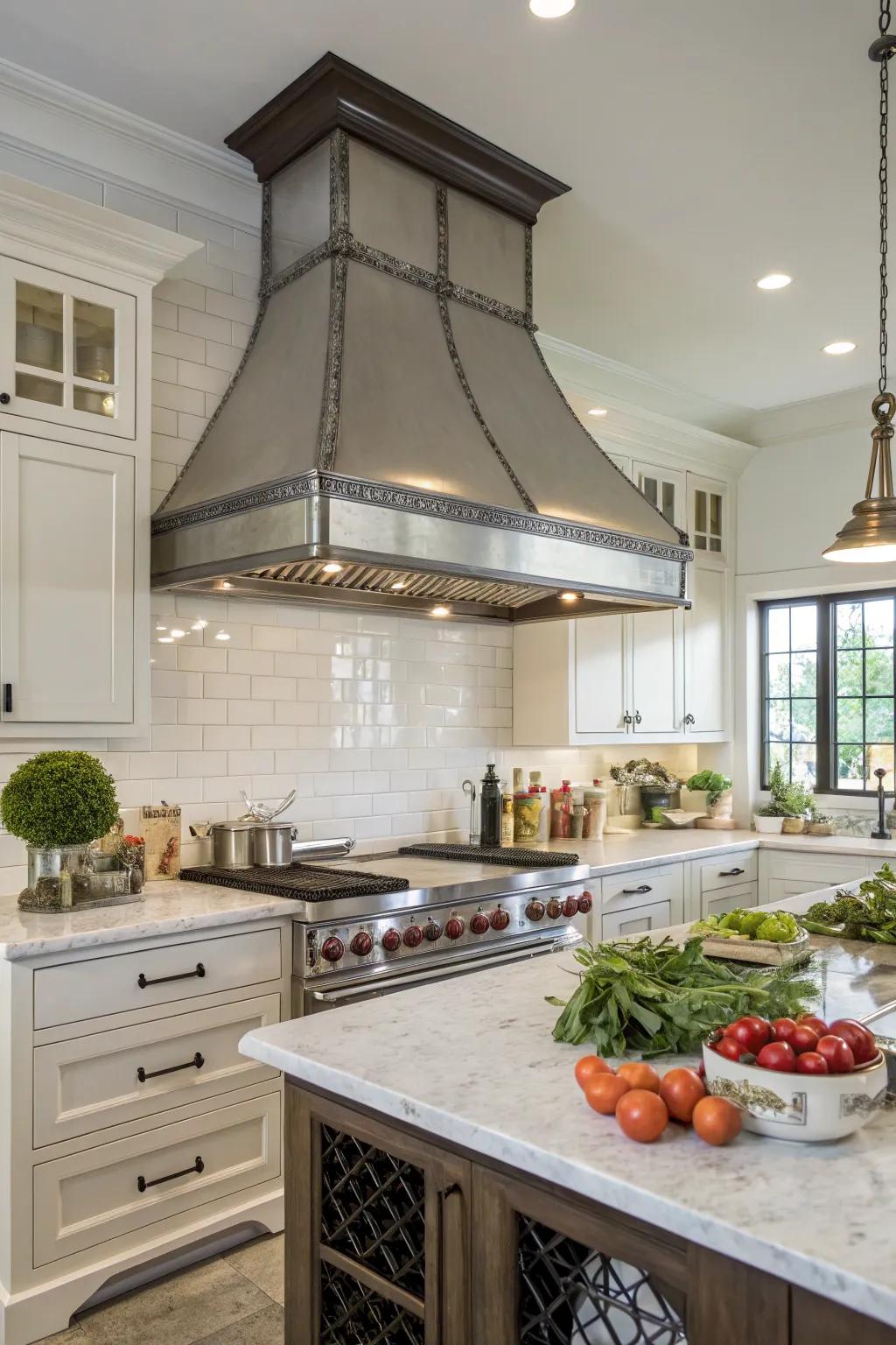 Metal trim accents bring a touch of luxury to range hoods.