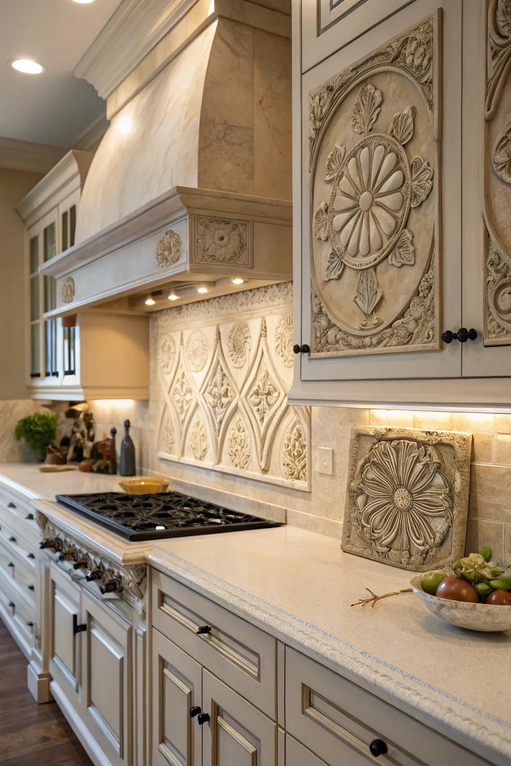 Artistic dimension through sculpted ceramic trims.