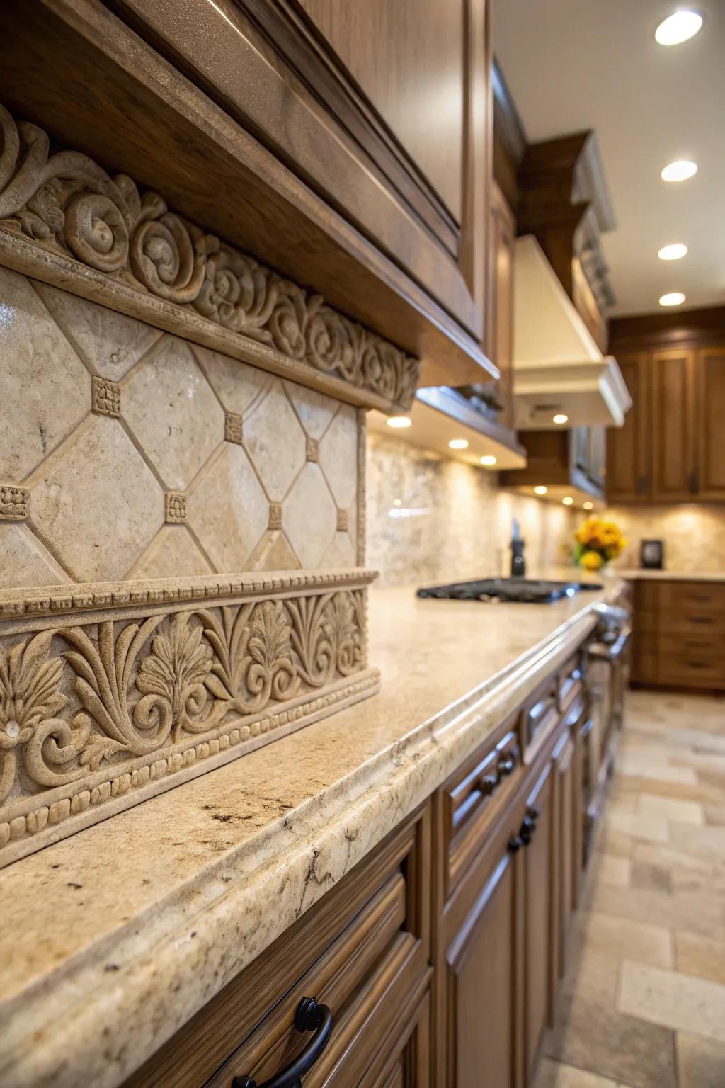 Natural warmth through stone rounded trims.