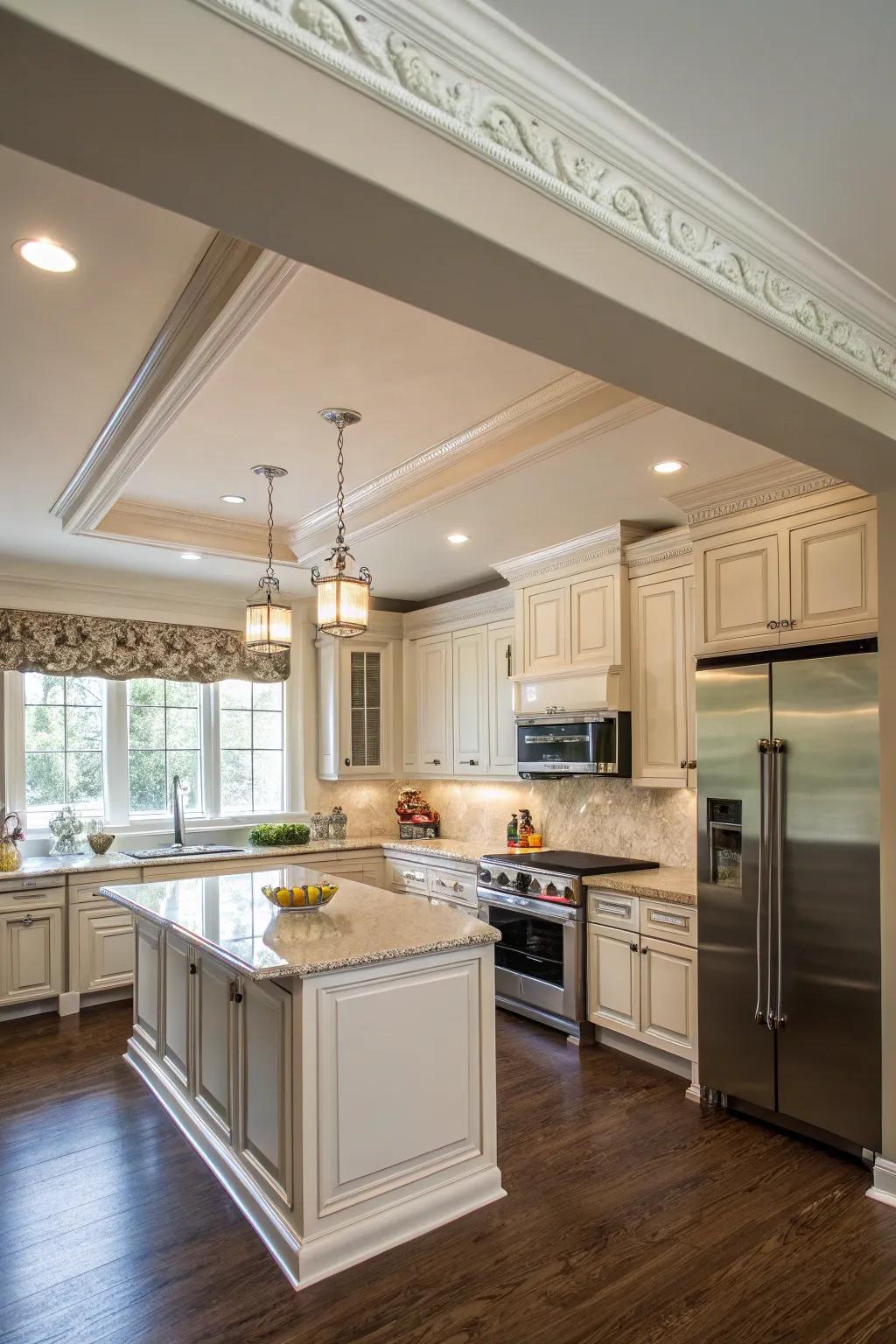 Ceiling-height crown molding introduces a sophisticated element.