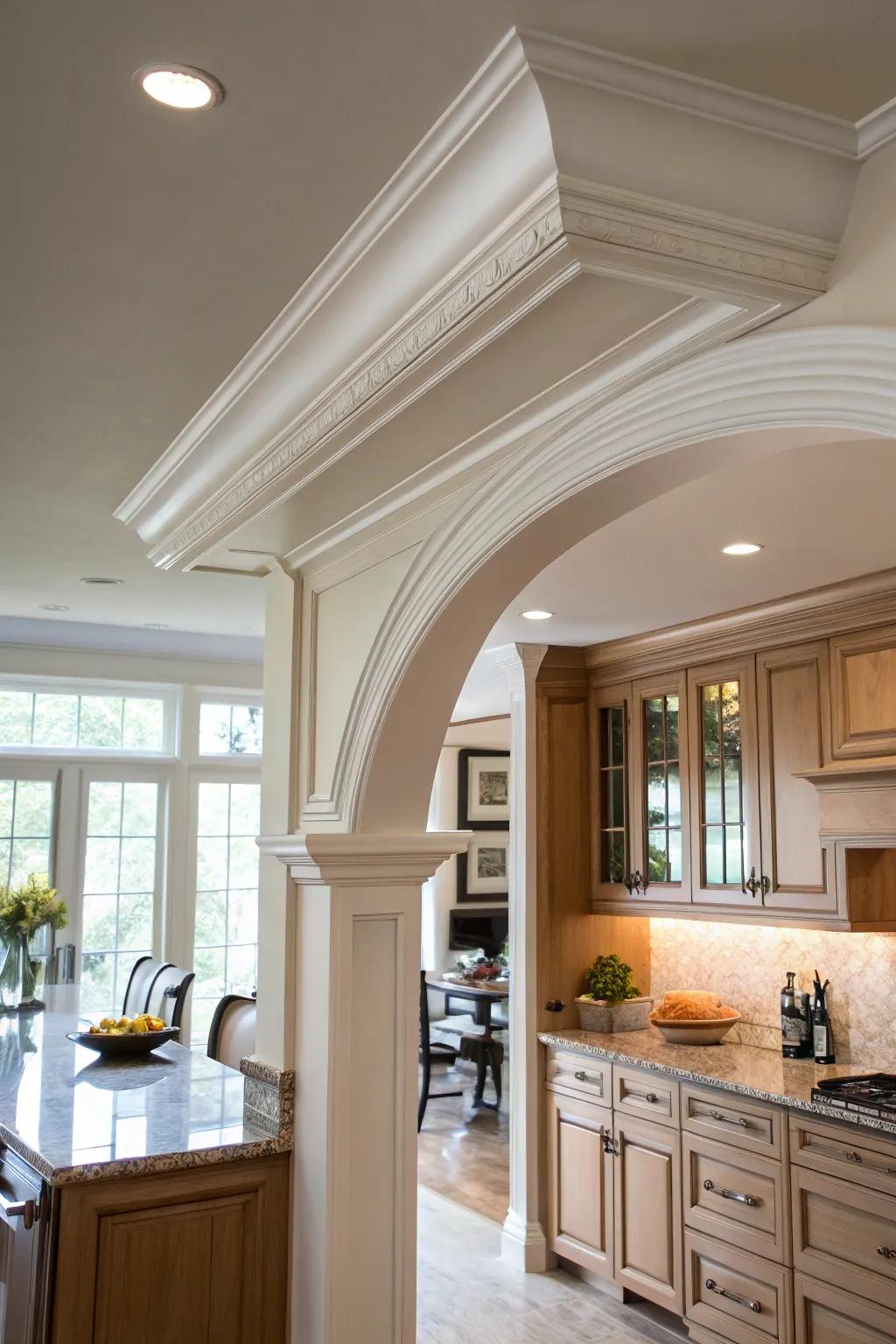 Recessed molding contributes a gentle, flowing touch.