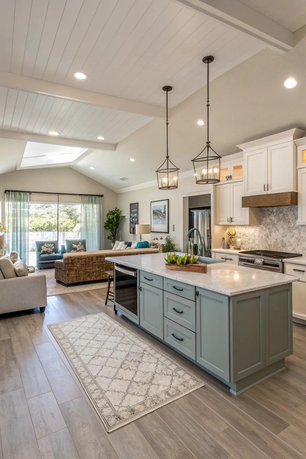 An open-concept kitchen design encourages connection and a welcoming atmosphere.