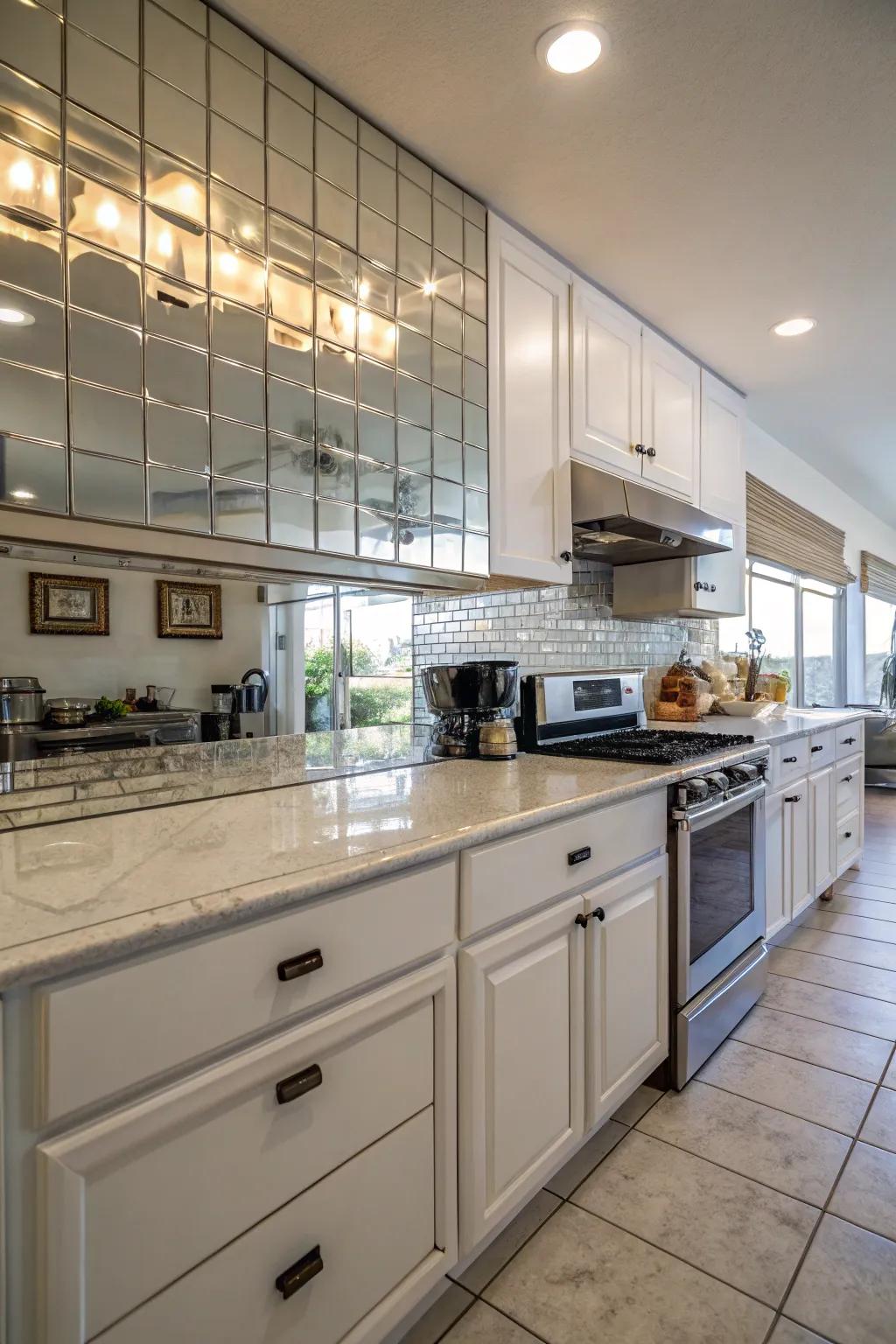 Expand area using glamorous reflective paneling.