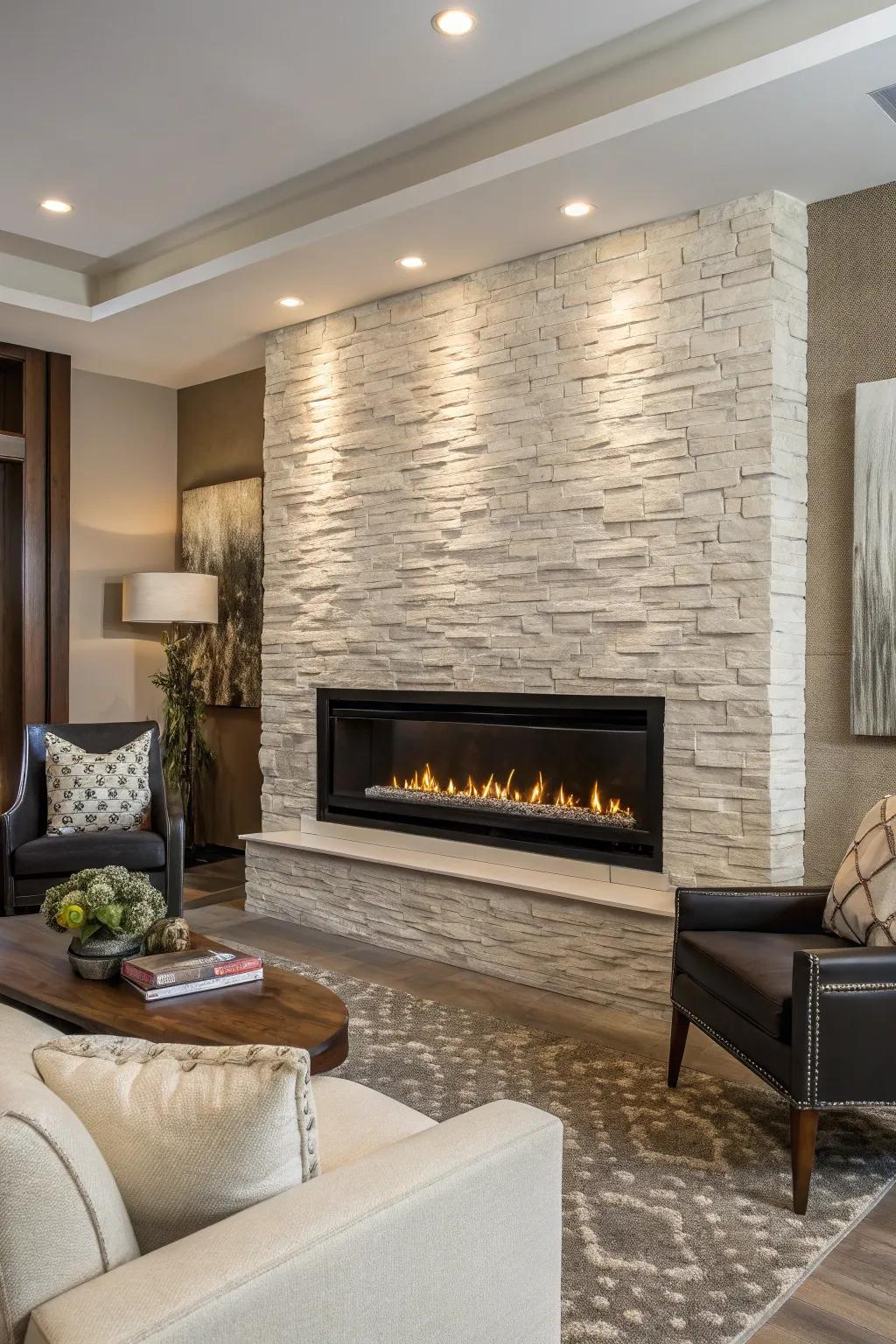 Add depth with a textured wall feature around your fireplace.