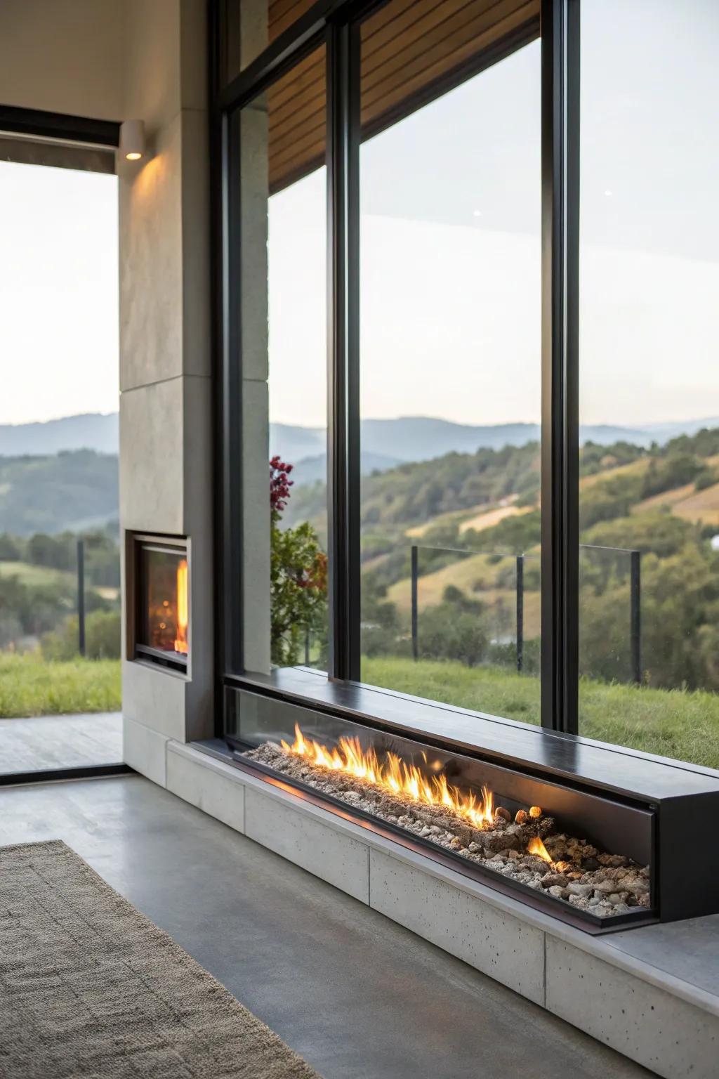 Frame outdoor beauty with your linear fireplace.