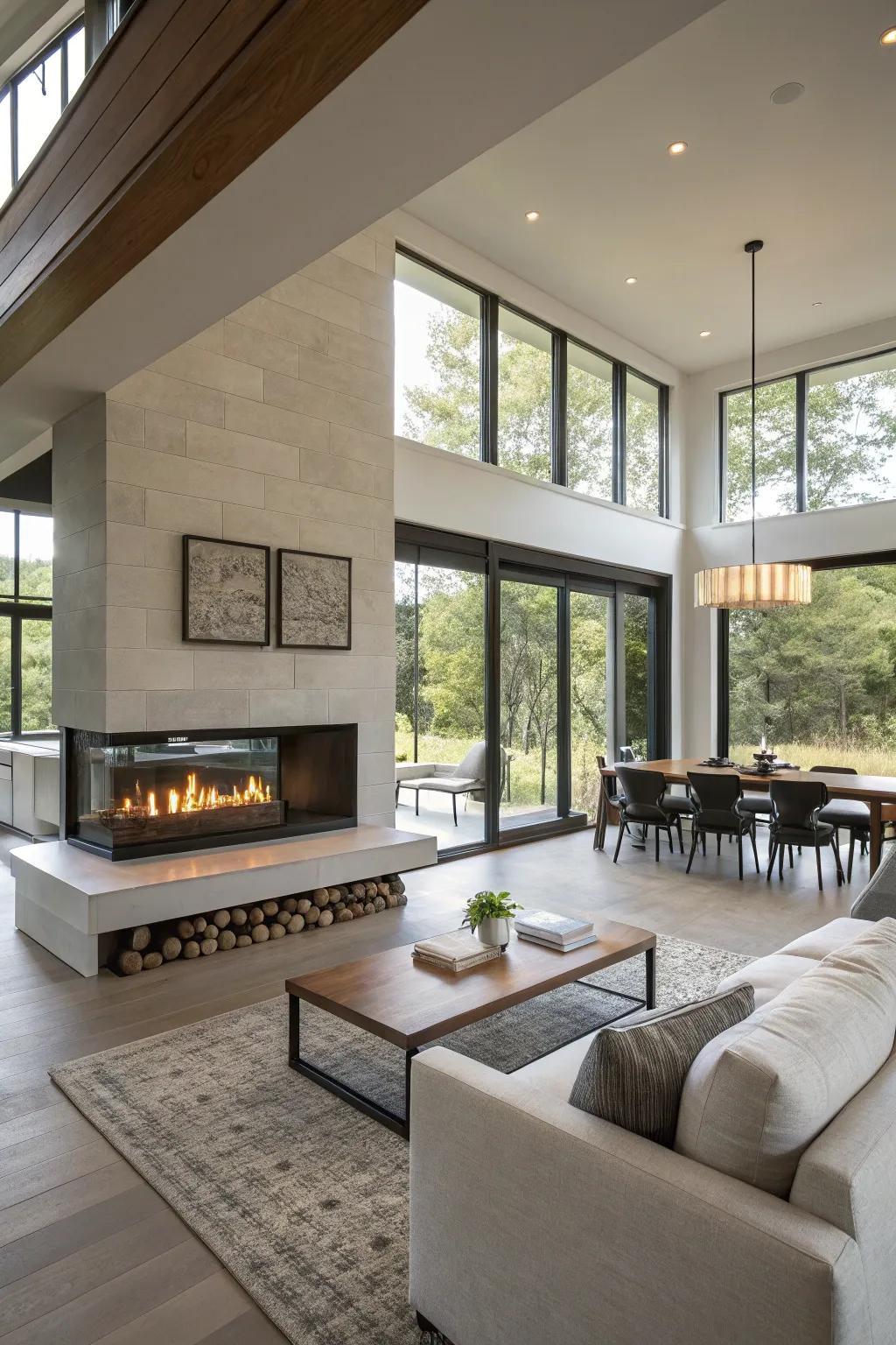 Create a seamless flow between rooms with a dual-sided fireplace.