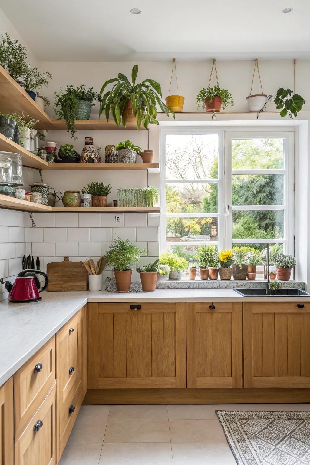 Backsplash window shelves that combine storage with style, perfect for displaying your favorite items.