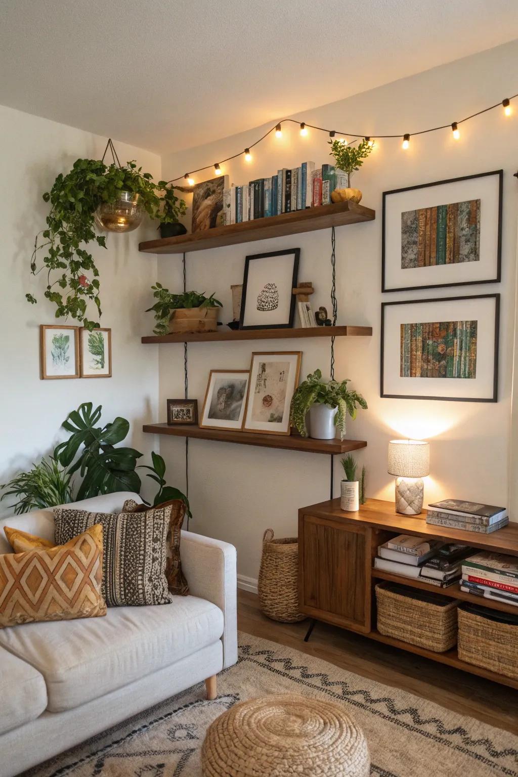 Enhance your walls with stylish cantilevered shelving.