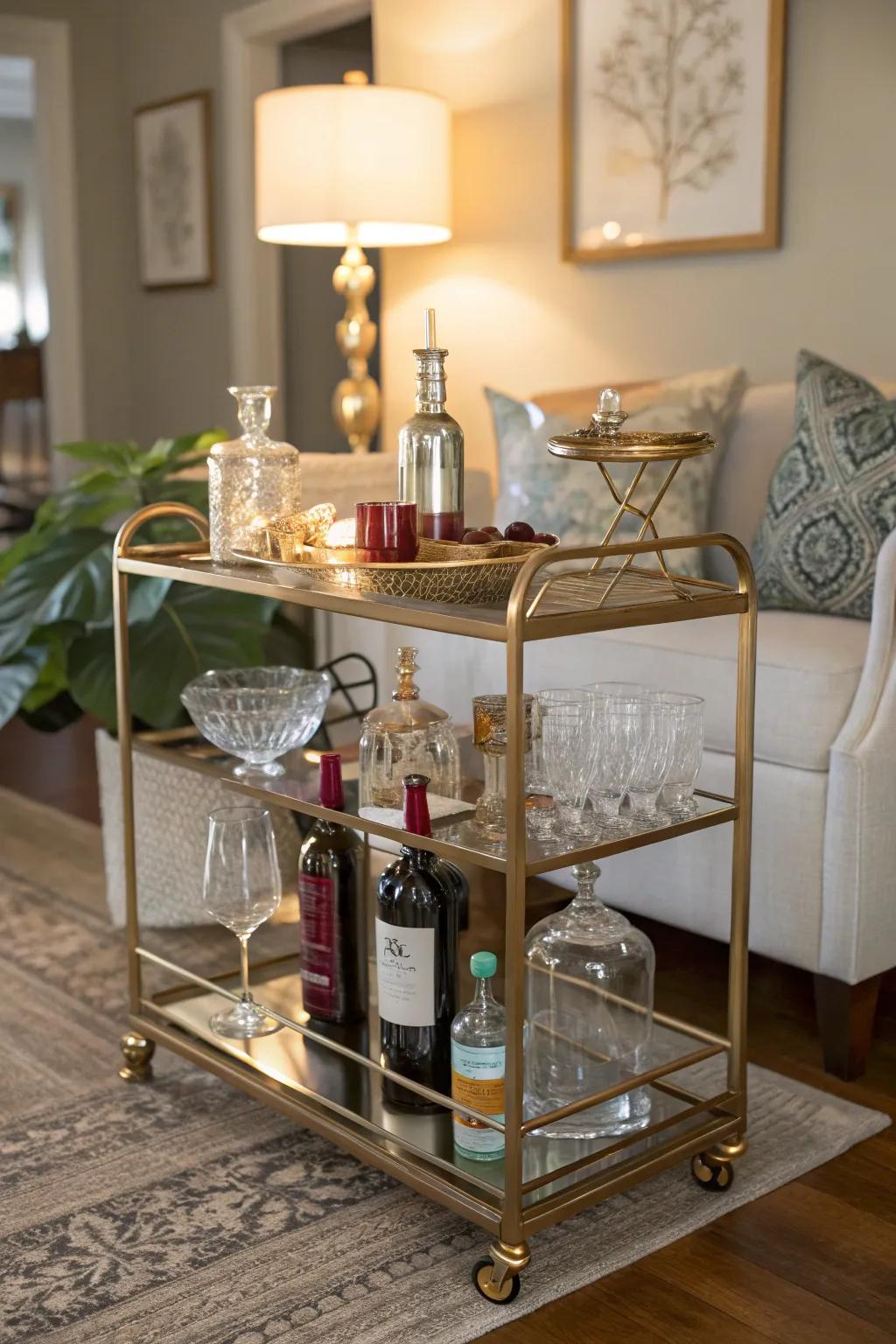 Enhance your living space with a chic bar service cart.
