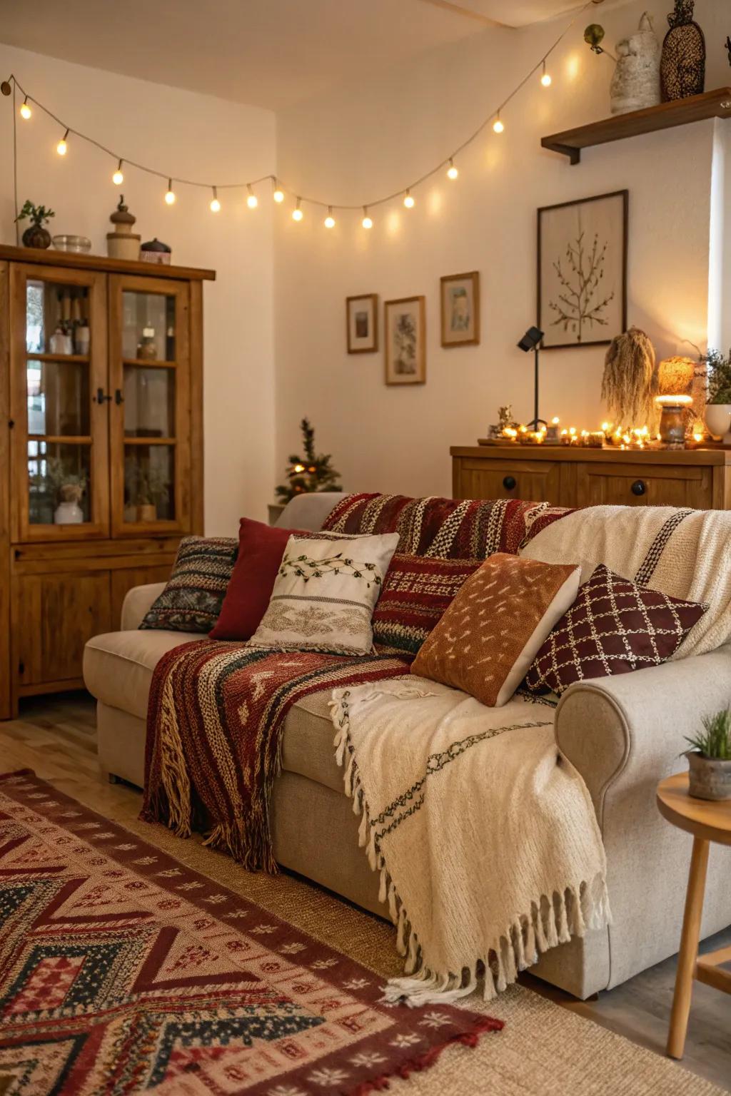 Incorporate texture and comfort using a diverse array of textiles.