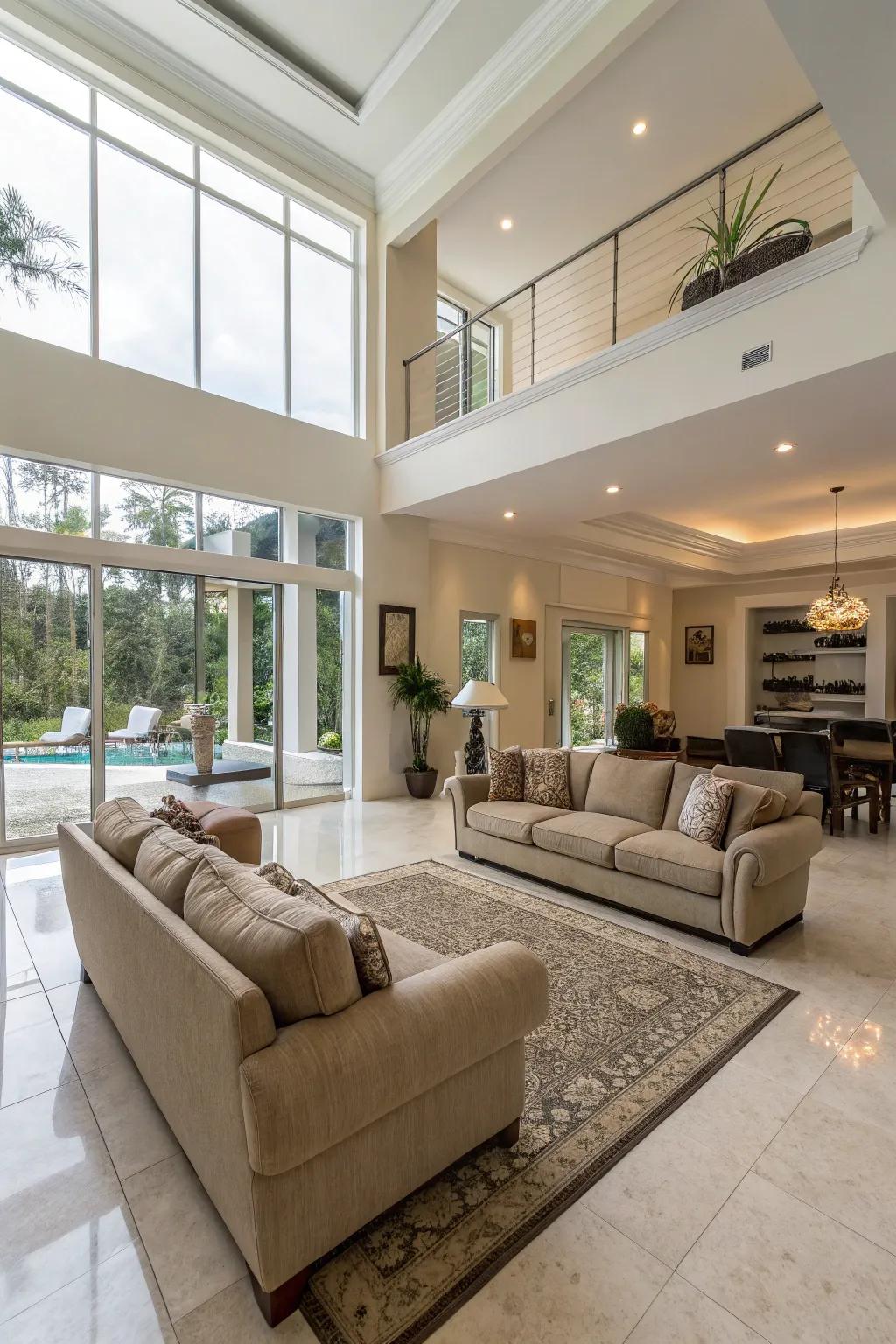 An open concept that facilitates movement and get-togethers.