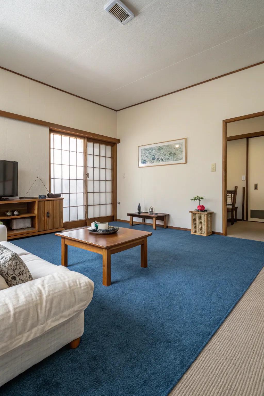 A minimalist approach retains the emphasis on the azure carpet, enhancing simplicity.