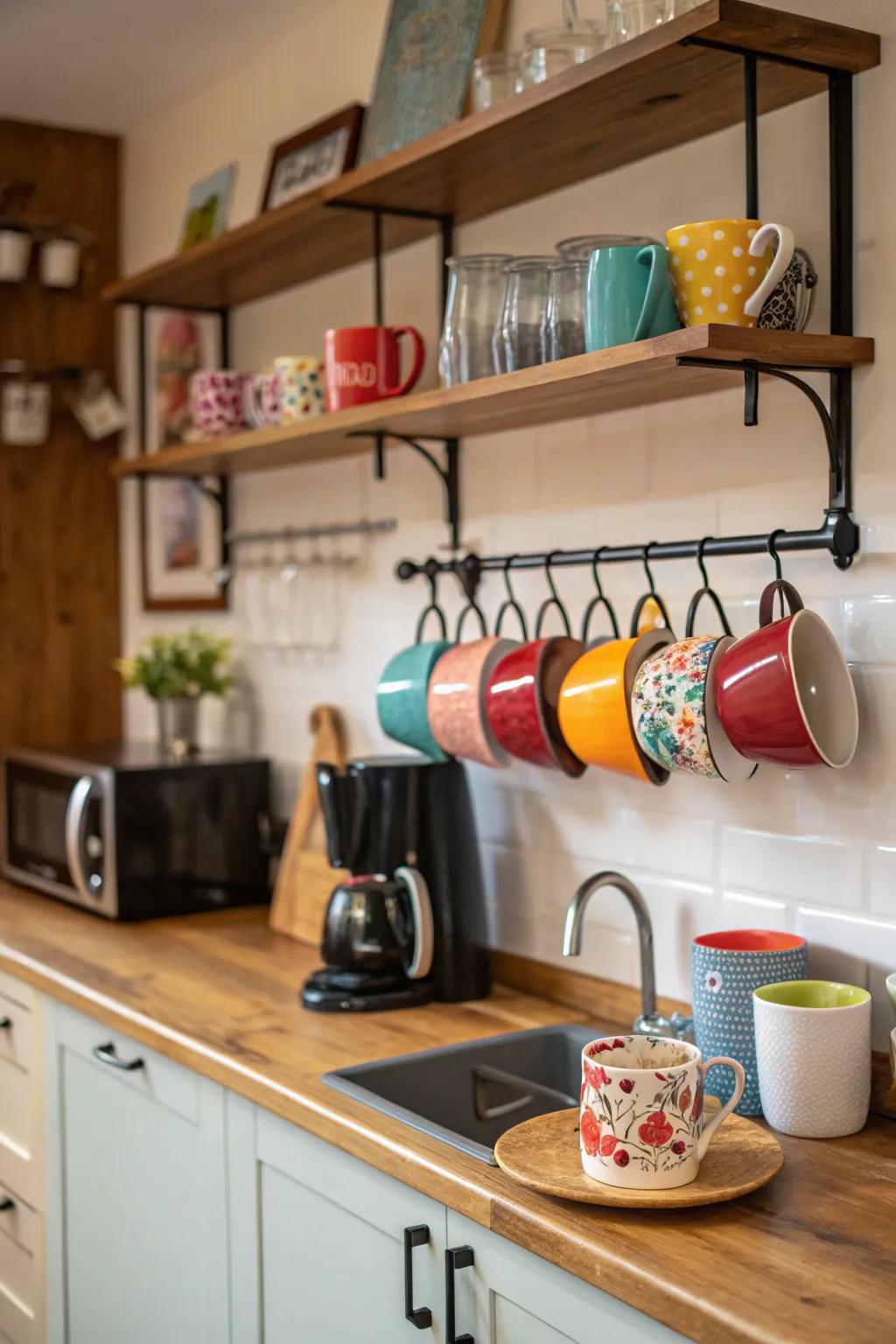 Showcase your favorite mugs for a personalized coffee station.