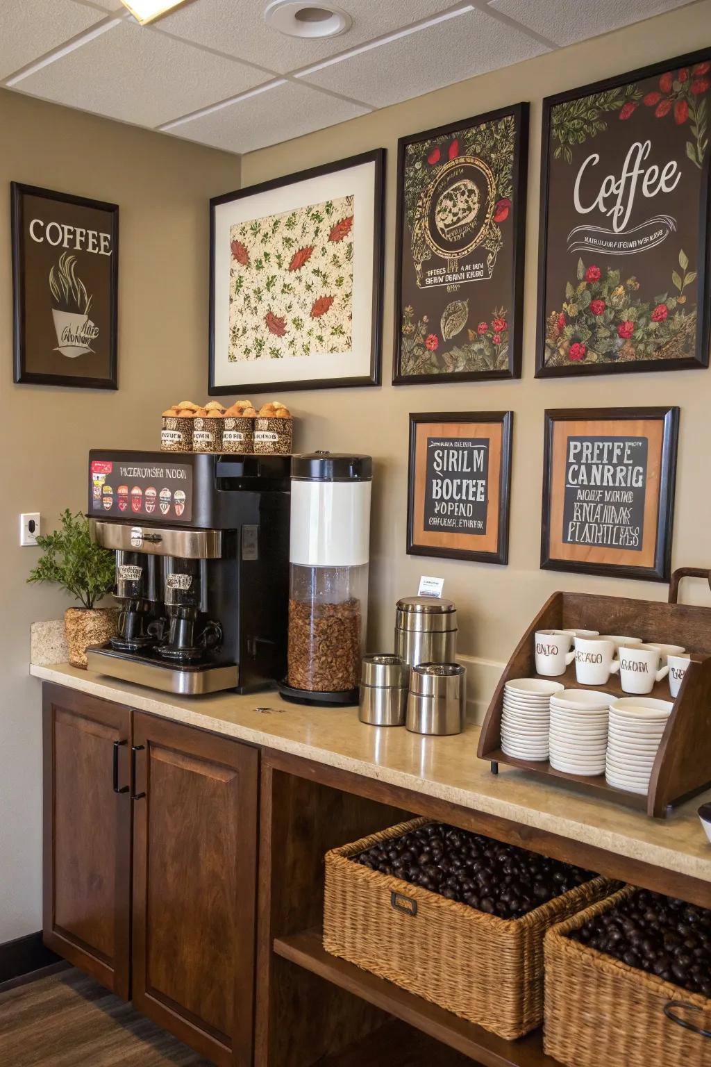 Add art to your coffee station for a creative vibe.