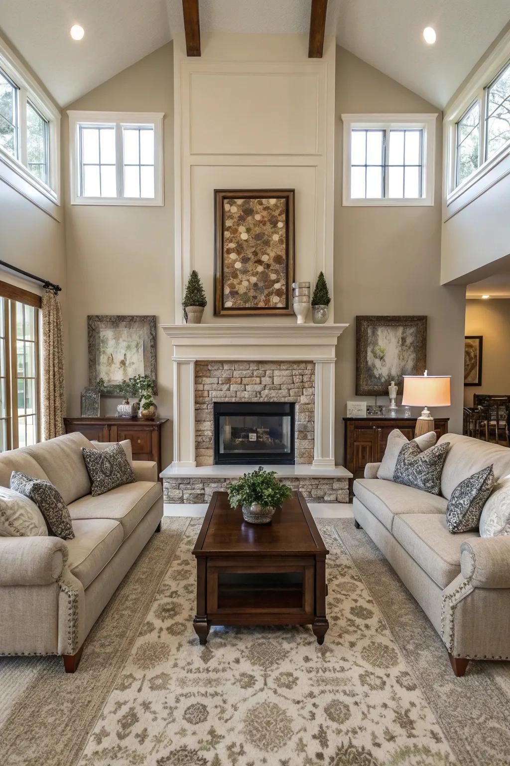 A symmetrical arrangement in the living room, highlighting equilibrium and visual appeal.