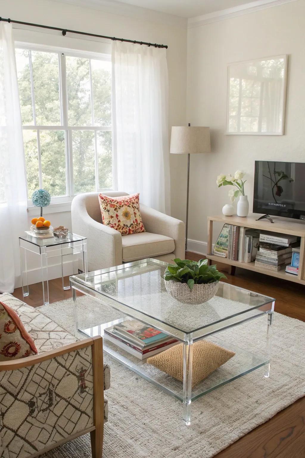 See-through furniture offer function without bulk.