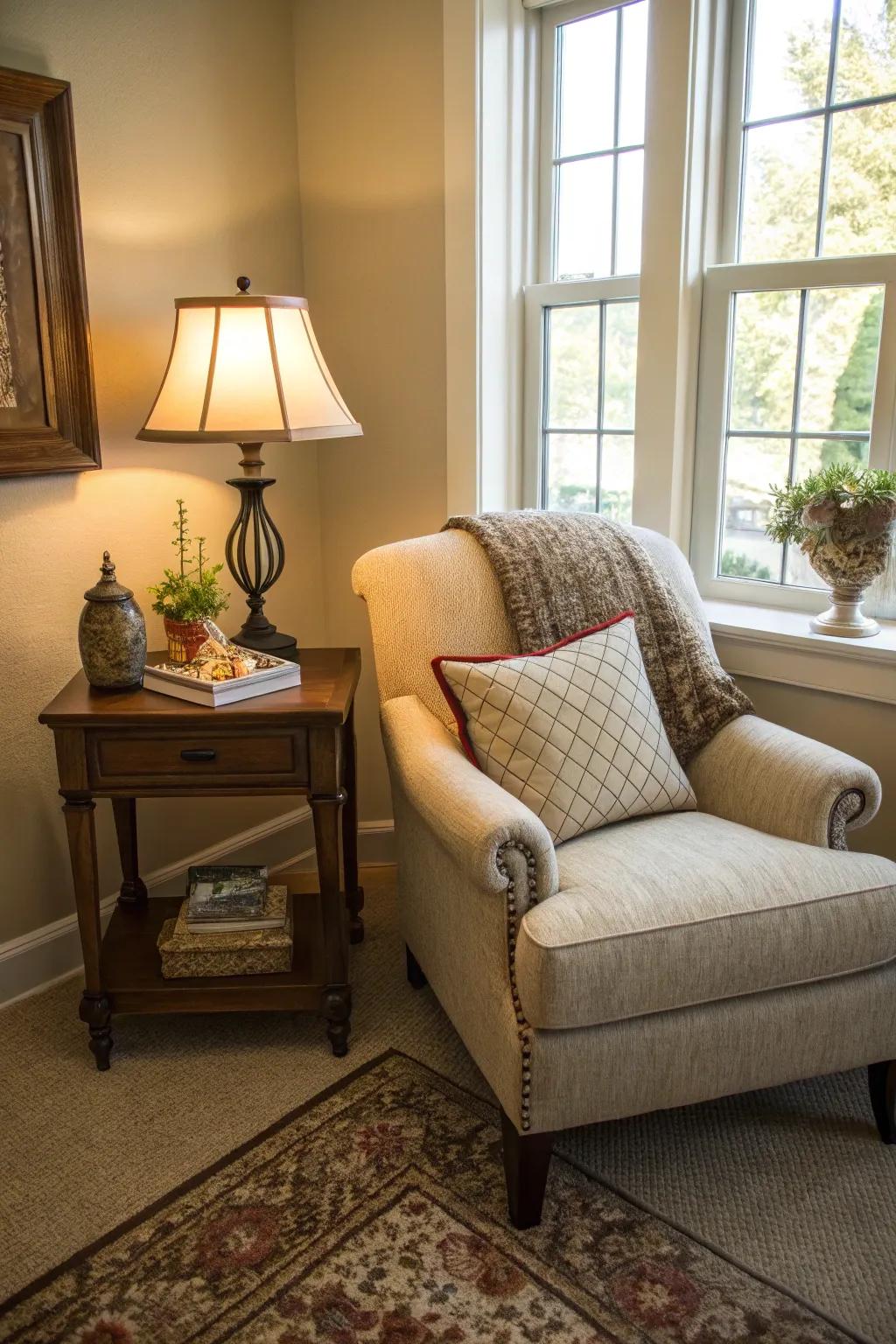 A nook enhances the room's style.