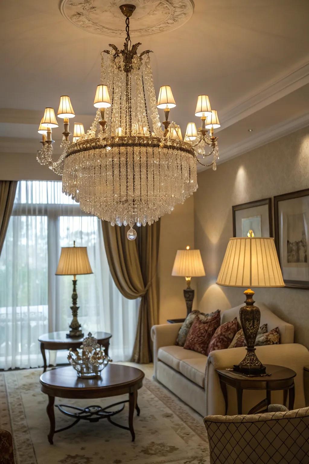 Statement illumination brings elegance and emphasizes your living area’s design.