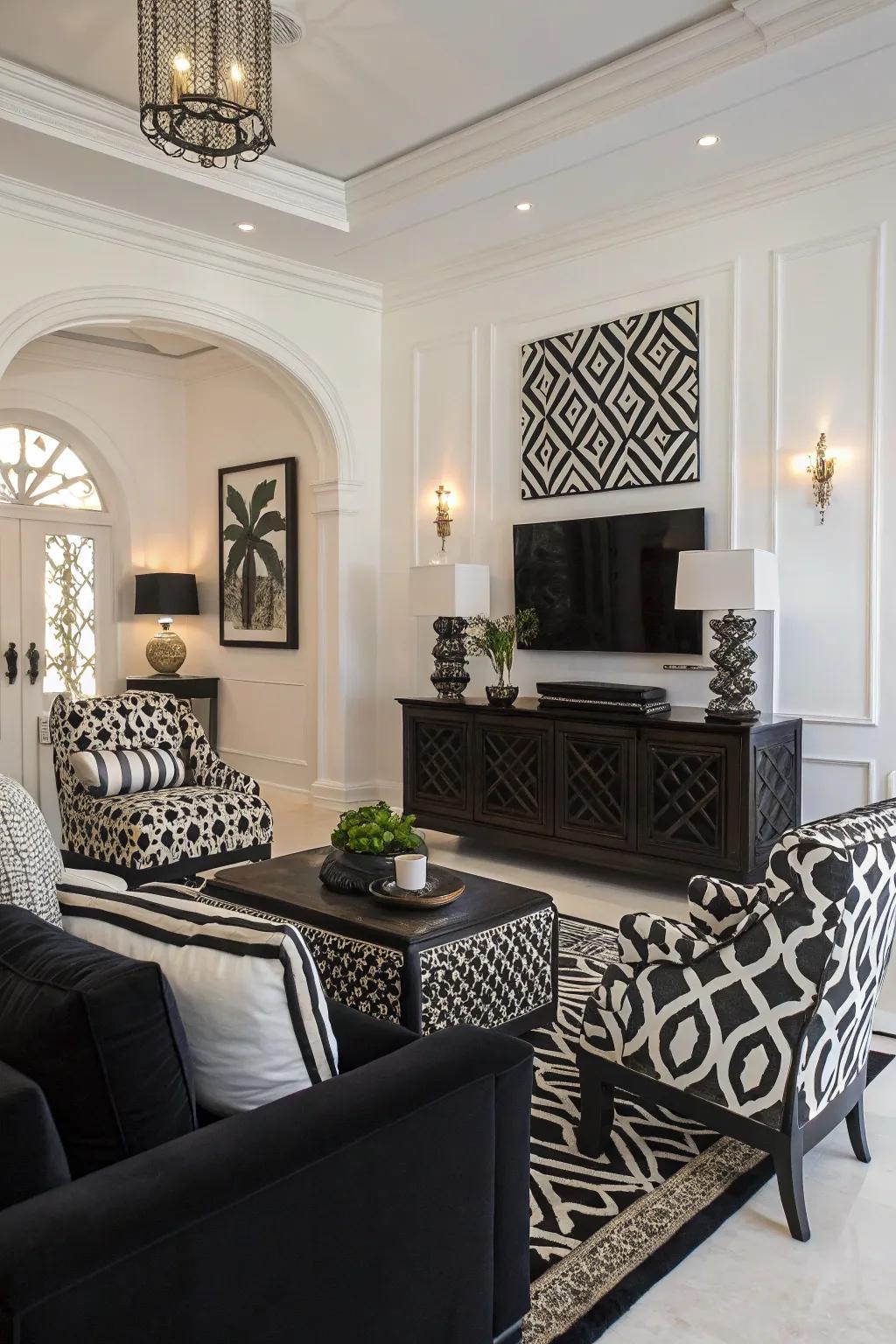 High-contrast combinations add energy and drama to any living area.