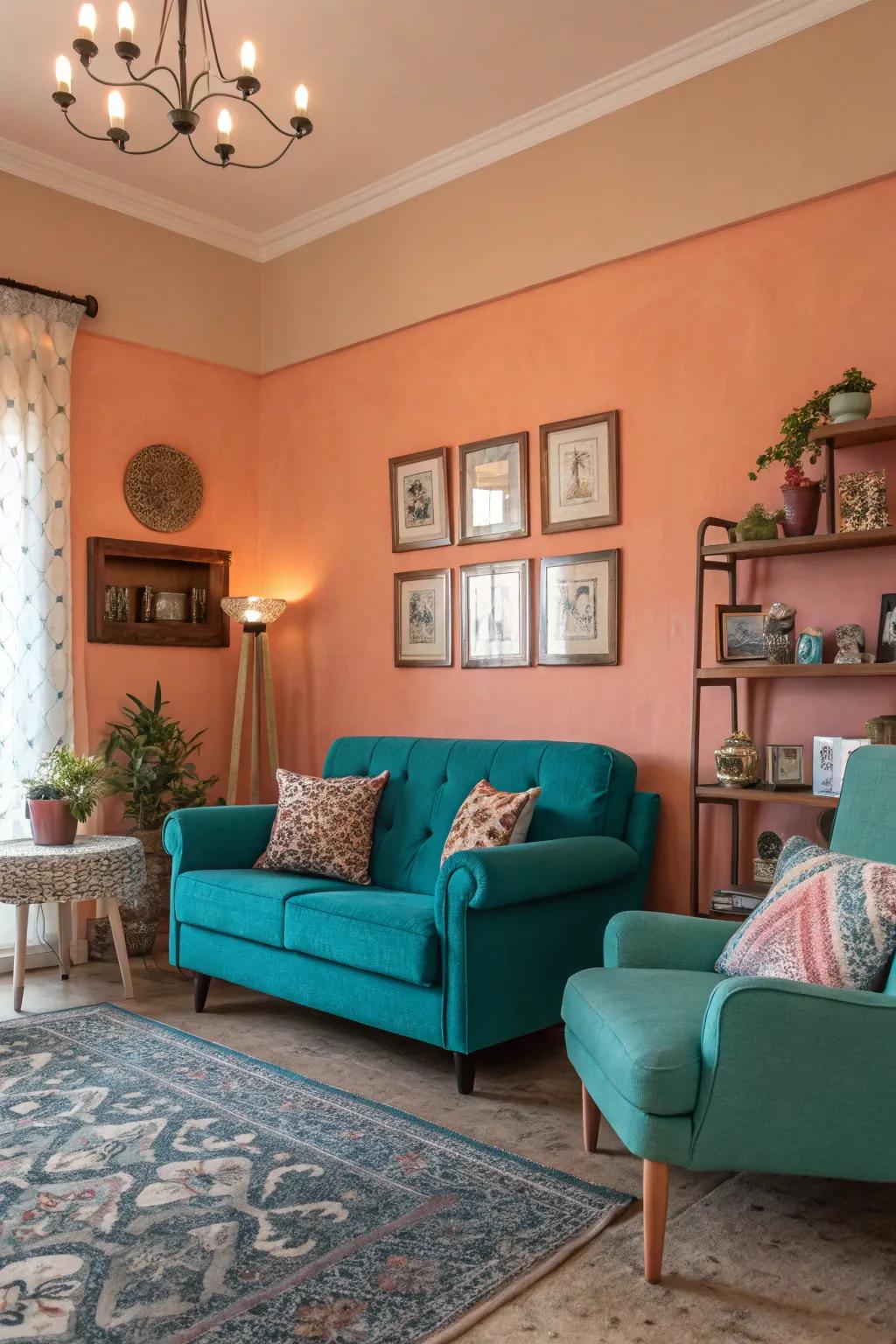 Unexpected color matchups can energize your living area with playful charm.