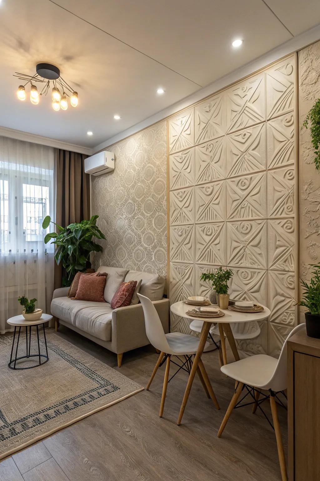 Wall paneling adds texture and a cohesive design element.