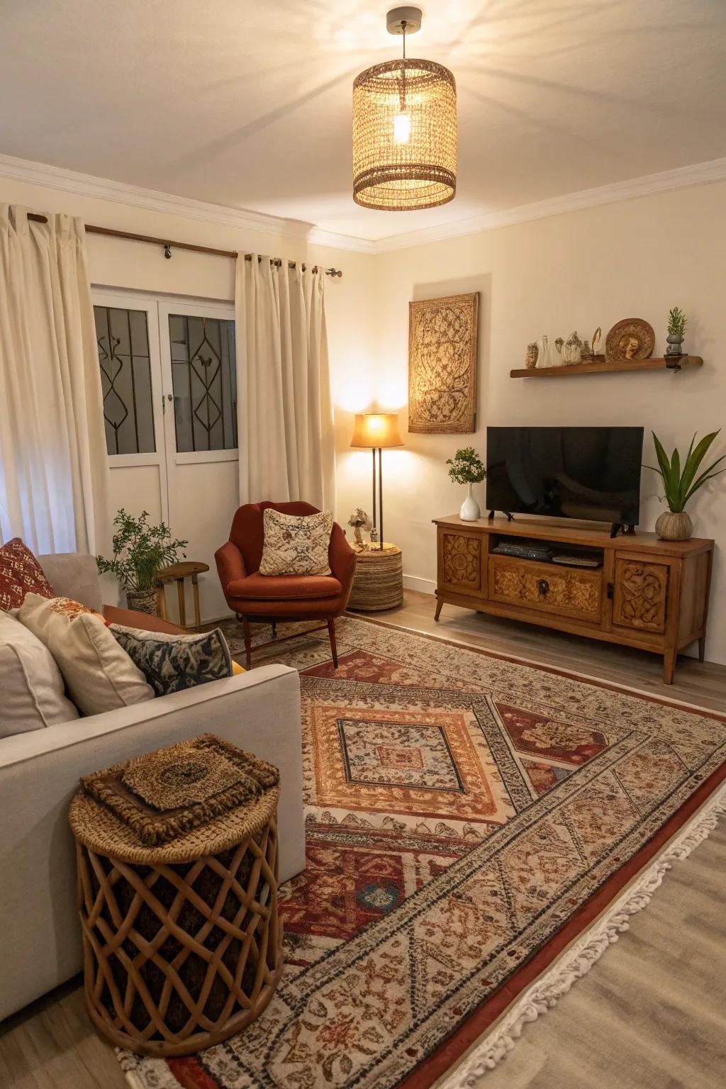 Rugs introduce warmth and define spaces.