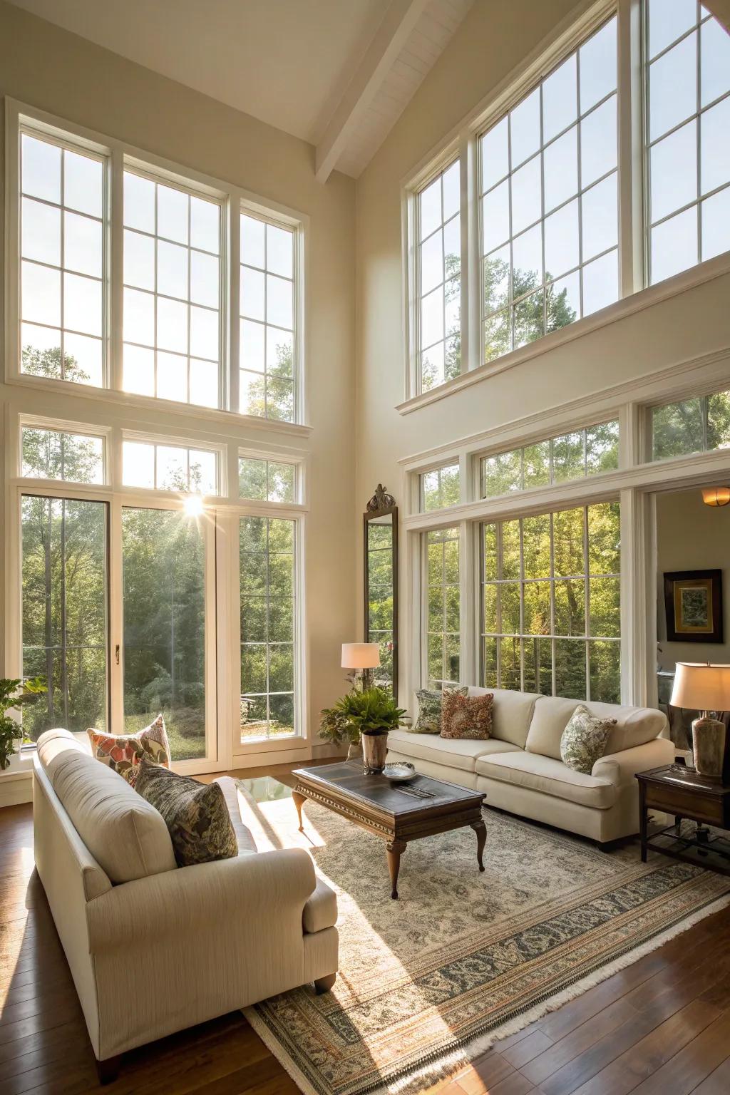 A sun-drenched sitting room that connects harmoniously with the outdoors.