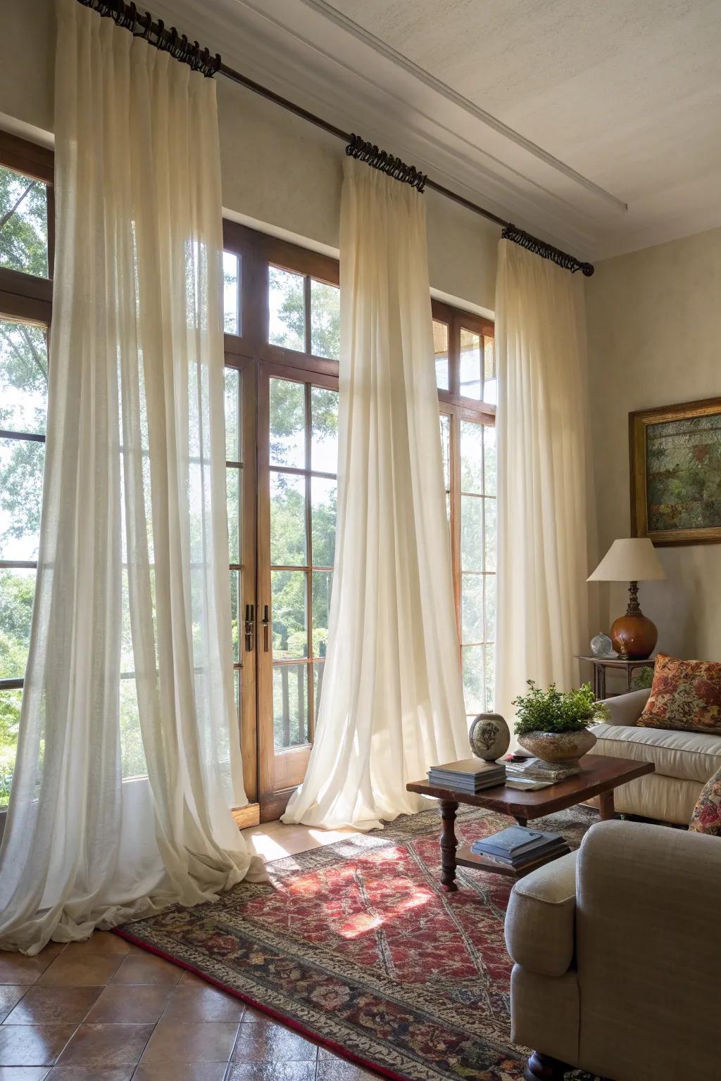 Elegant drapes amplify the sitting room's stature and sophistication.