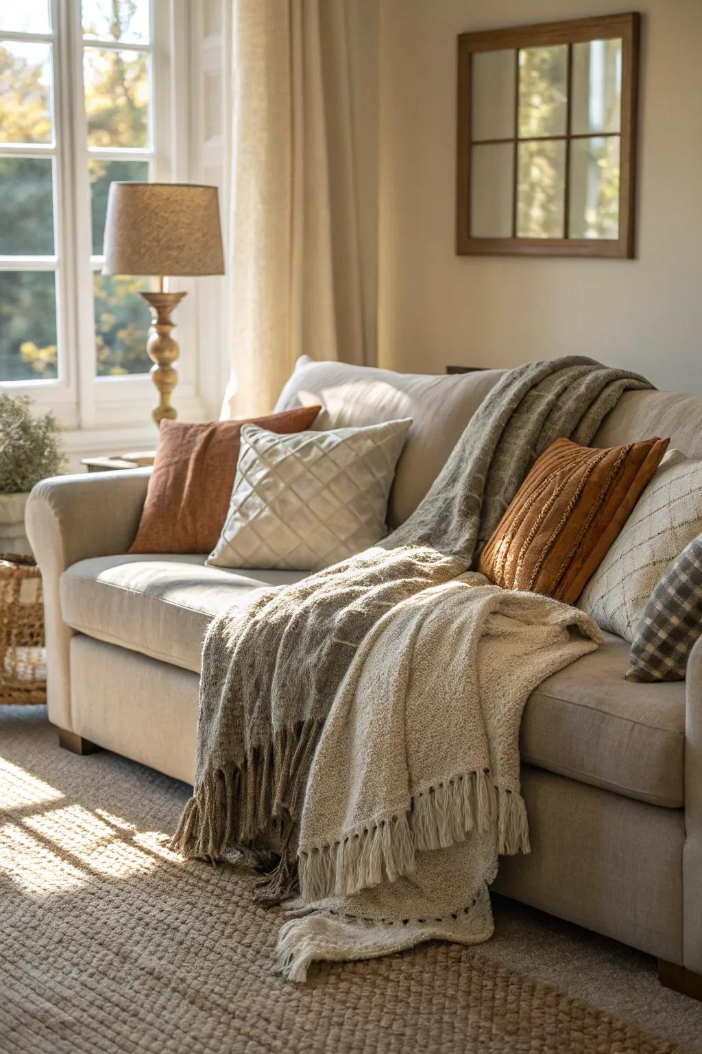 Cozy textures can transform your living room into a warm retreat.