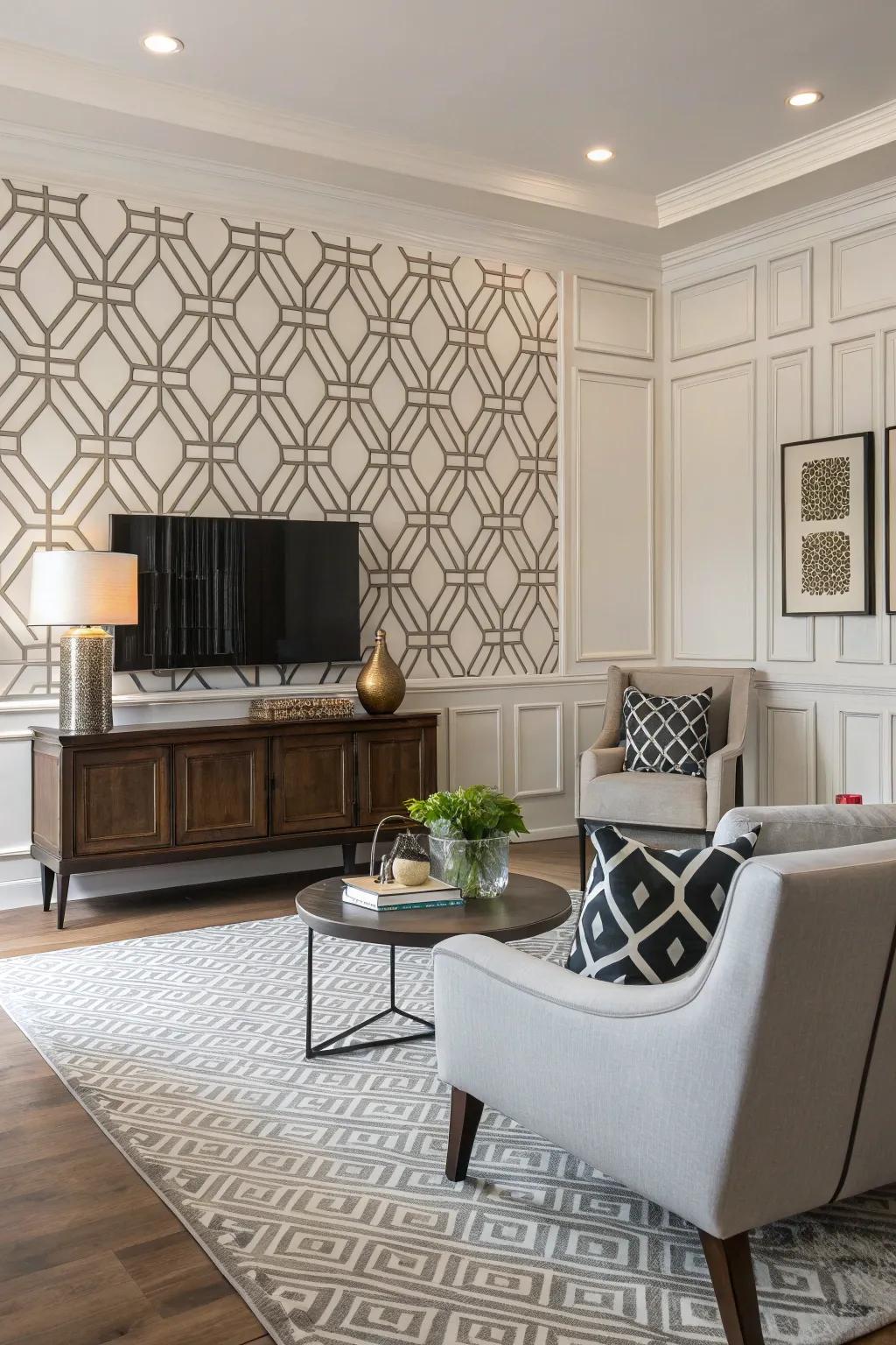 Incorporate a contemporary diversion through geometric pattern wainscoting.