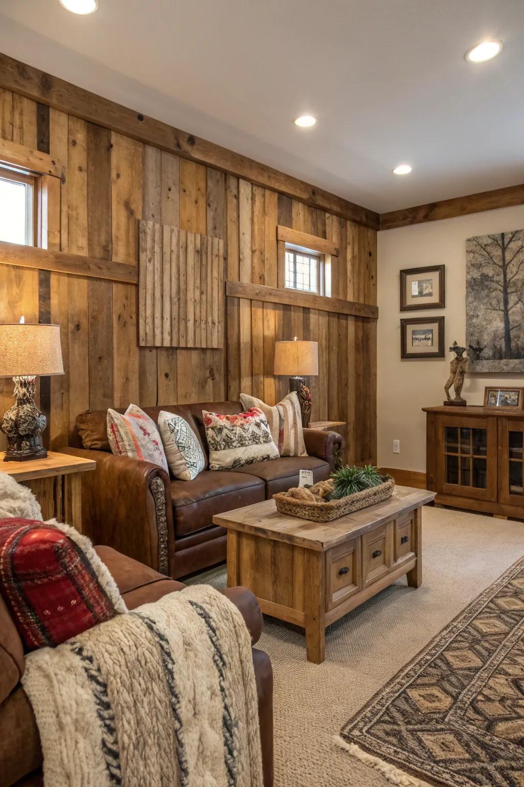 Embrace rustic appeal through restored timber wainscoting.