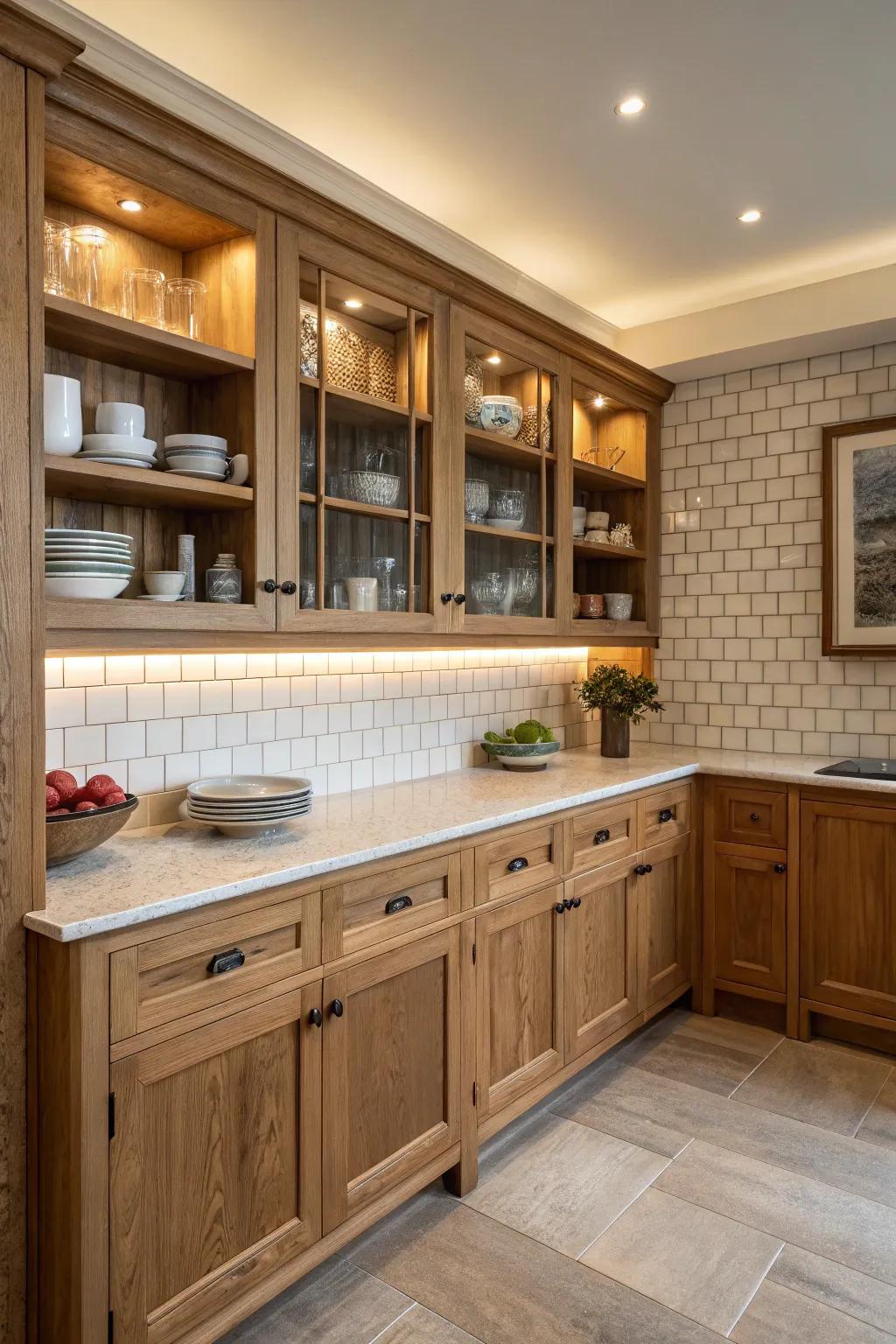 Amplify functionality with wainscoting shelves in your kitchen.