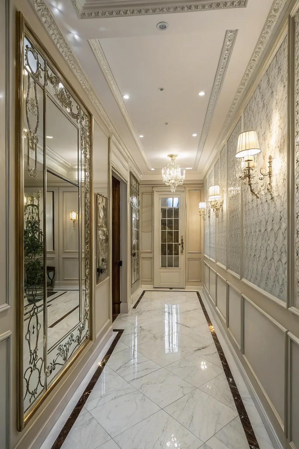 Enhance your entrance hall with mirrored wainscoting.
