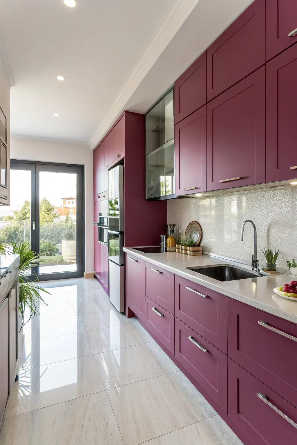 Purple units present a delightful and unexpected departure in this contemporary culinary space.