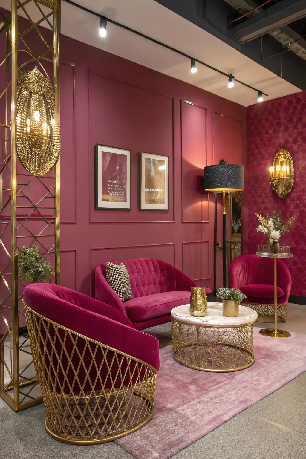 Purple and metallics merge to form a chic and glamorous room aesthetic.