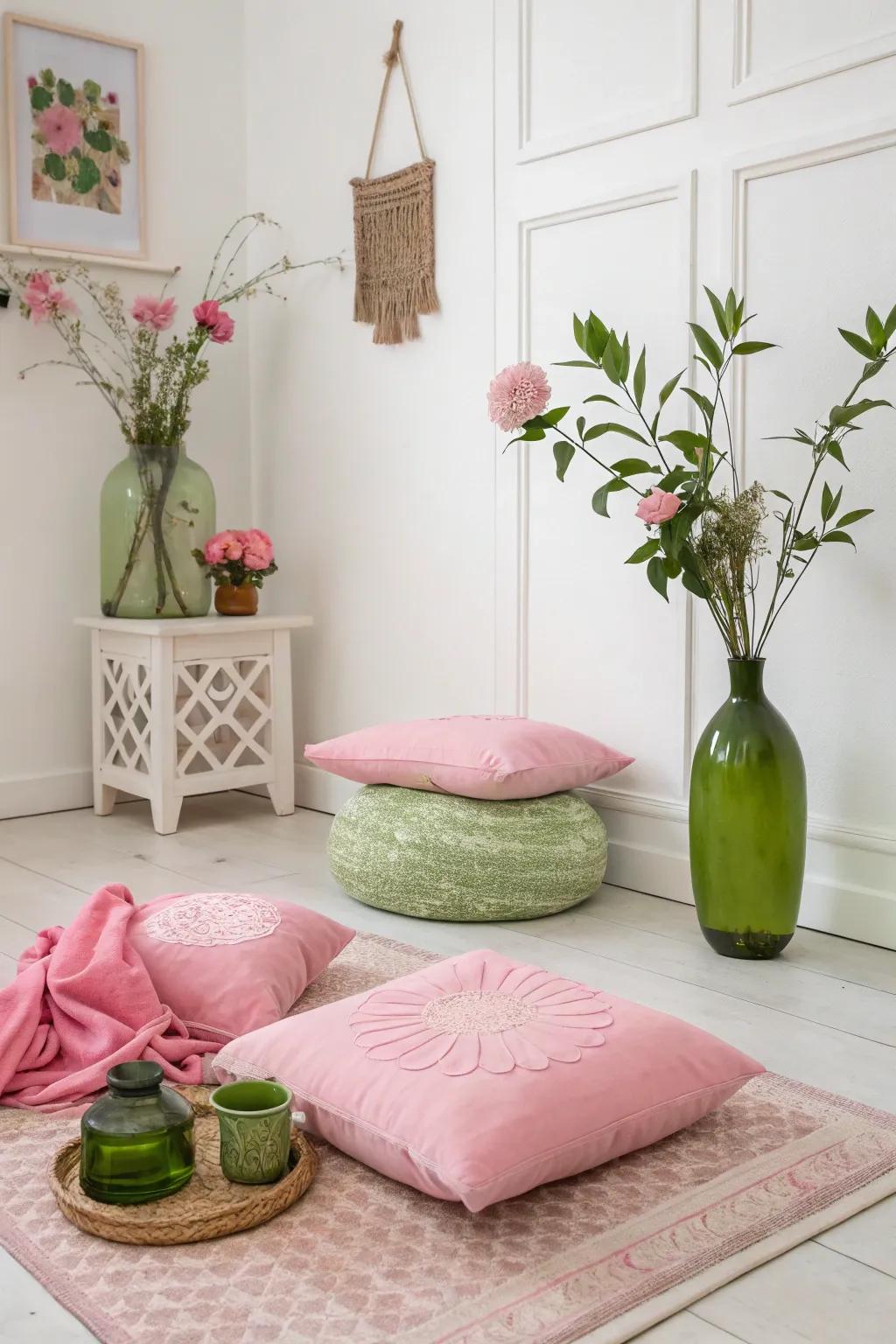 Simple pink and green decor creates an elegant look.