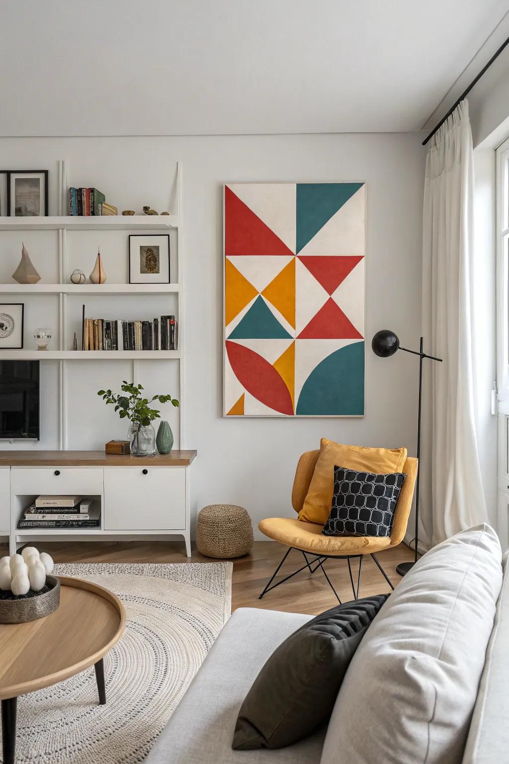 Geometric designs present in a minimalist living space