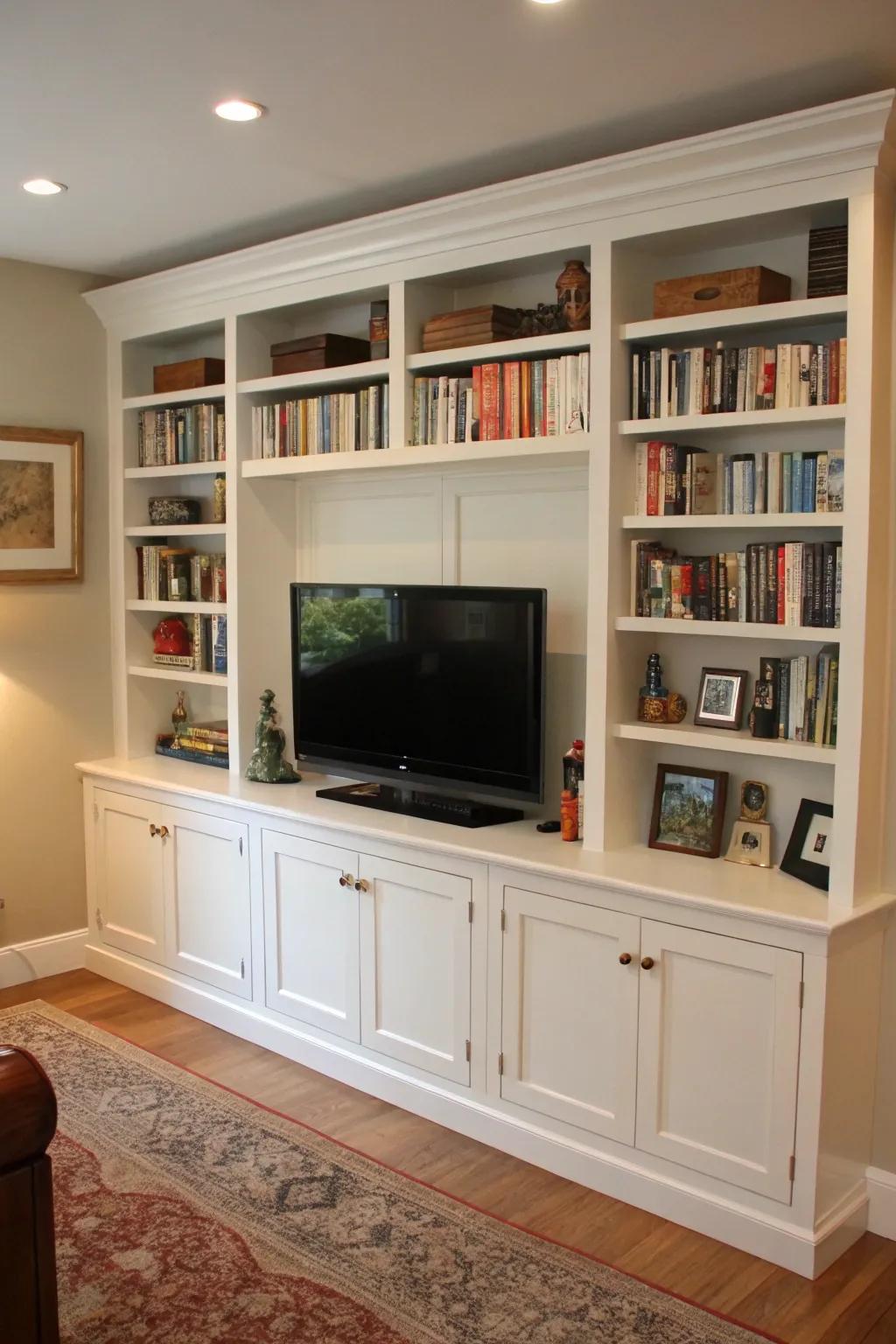 Bespoke shelving provides an organized and streamlined appearance.