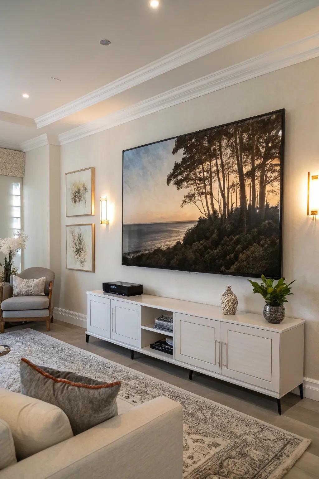 Conceal your TV with artwork for a consistent aesthetic.