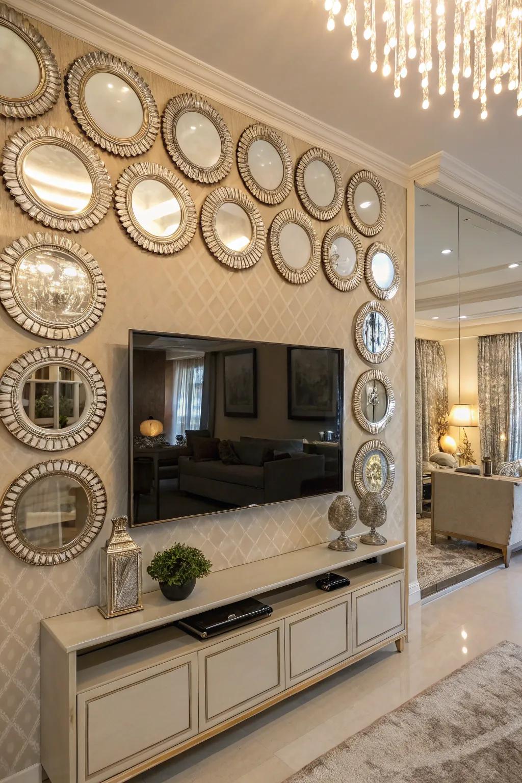 Mirrors enhance the viewing space with depth and light.