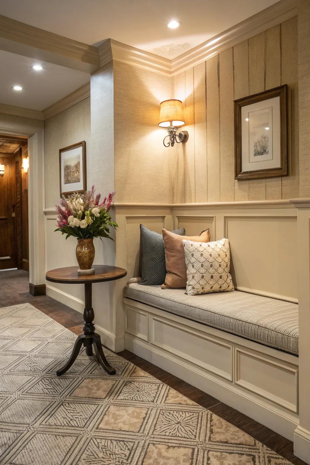 Combine seating and style with a cozy corner bench.