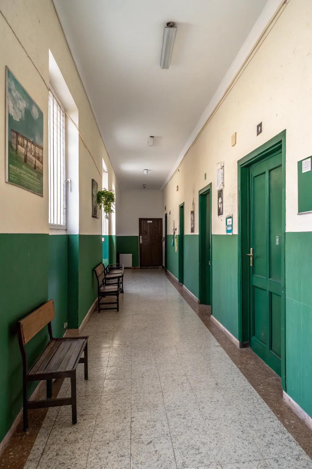 Half-painted walls add a unique style to a hallway.