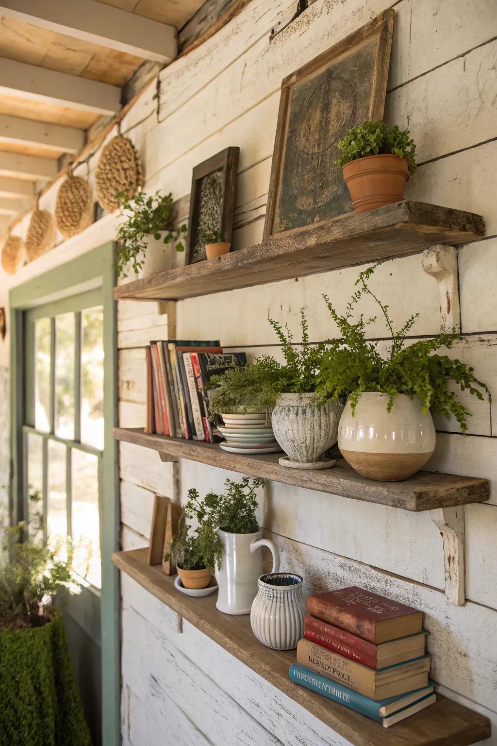 Floating shelves for a clean and layered look.
