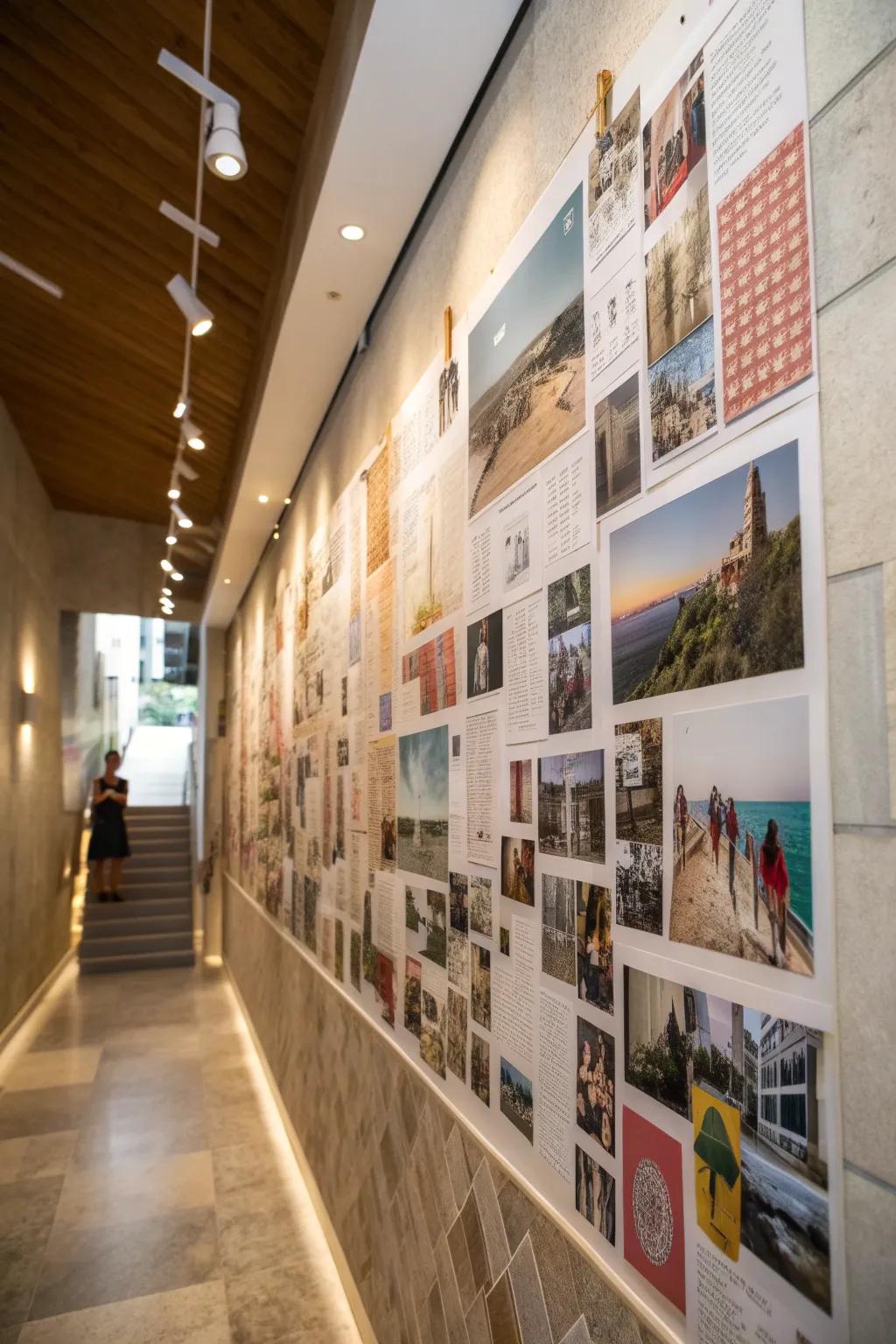 A collage wall that adds depth and tells a story.