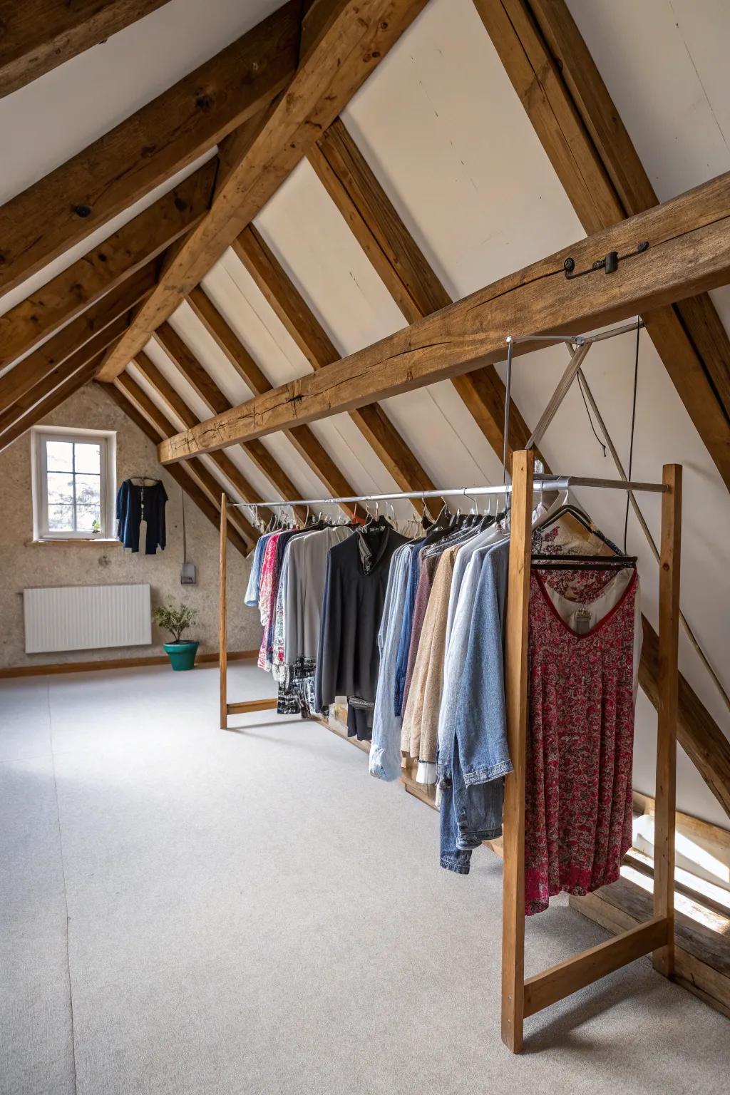 Tension rods offer hanging storage.