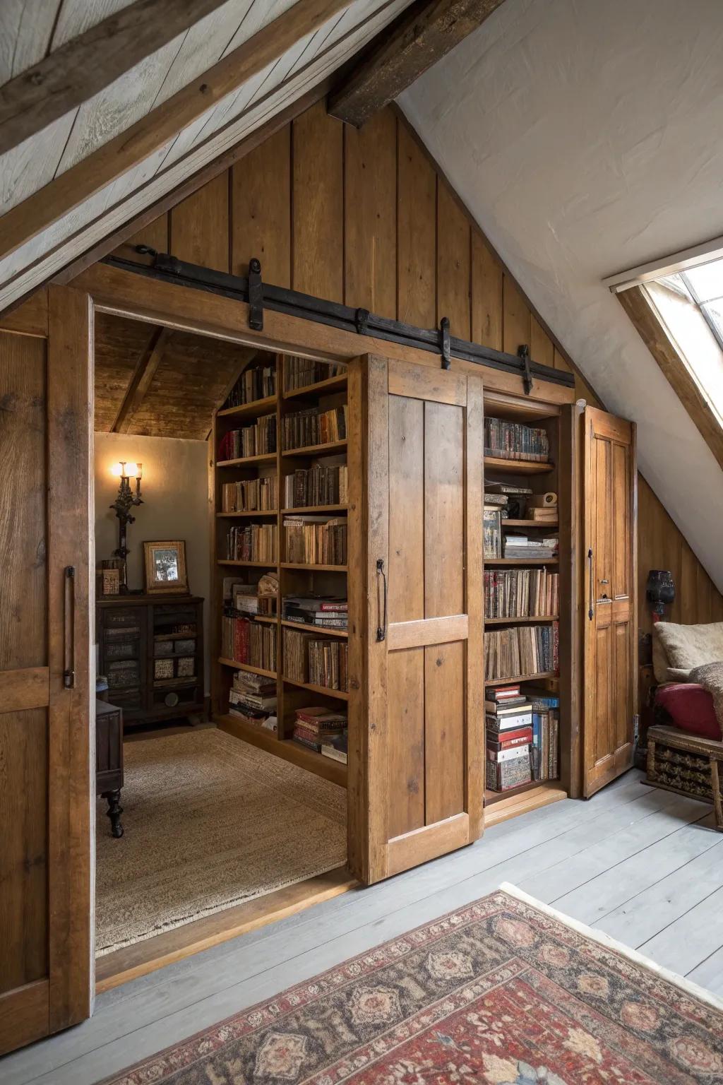 Sliding doors conceal storage.