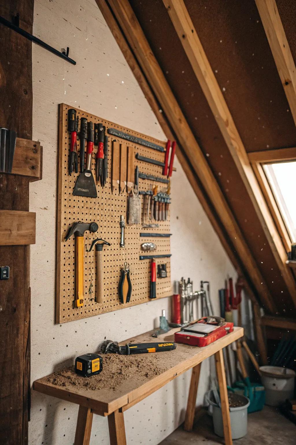 Pegboards allow tools to be easily grabbed.