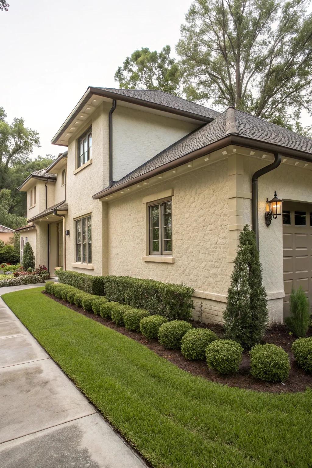 Smooth cement coating creates a clean, minimalist look.