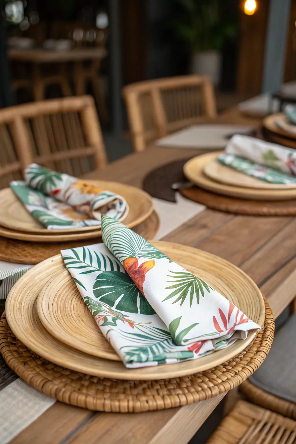 Themed tableware completes the tiki look.